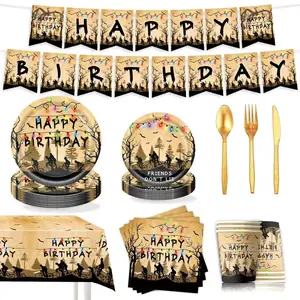 Newest Retro Stranger Things Party Supplies Set, Birthday Festival Disposable Tableware Kit, Paper Plates Napkins Cloth Utensils