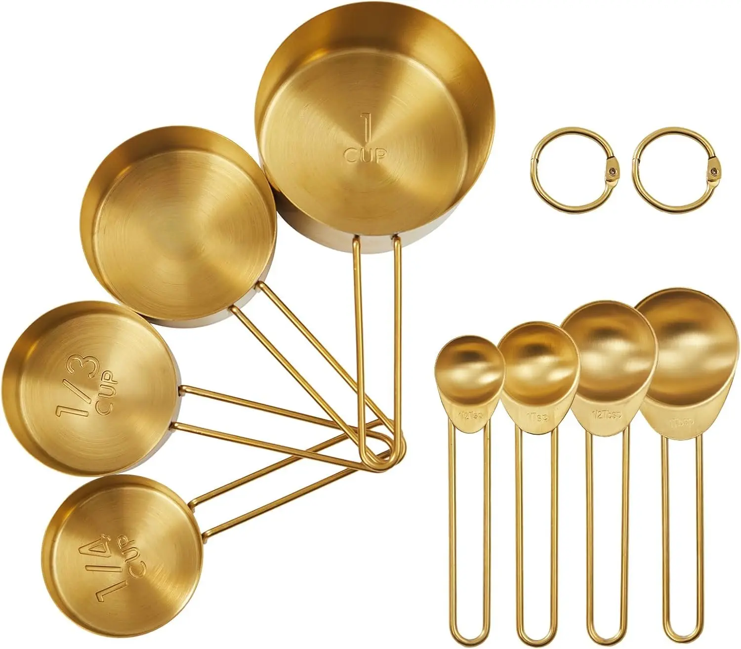 Golden 304 Stainless Steel Measuring Cups and Spoons Set,8PCS Stackable & Long Handle Fits Narrow Jars,   Kitchen Accessories for Liquid & Dry Ingredients Baking Cooking, Durable&Rust-Proof
