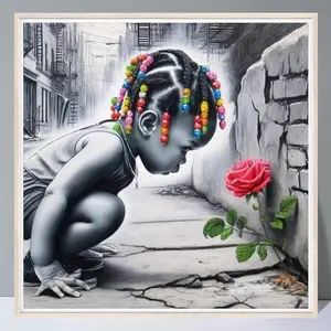 African People & Rose Pattern DIY Diamond Arts Colorful Painting Kit without Frame, DIY 5D Diamond Arts Painting Kit, Wall Art Decor for Home Living Room Bedroom