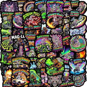 New 50Pcs Colorful Animal Racing Graffiti Stickers, Punk Style Waterproof Decals for DIY Decoration