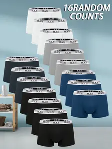 16 pcs random men's solid color flat cornered underwear, Soft and lightweight men's boxer briefs, Everyday Briefs, Slim fit, durable, High elasticity waistband, suitable for all seasons, Suitable for daily home casual wear.