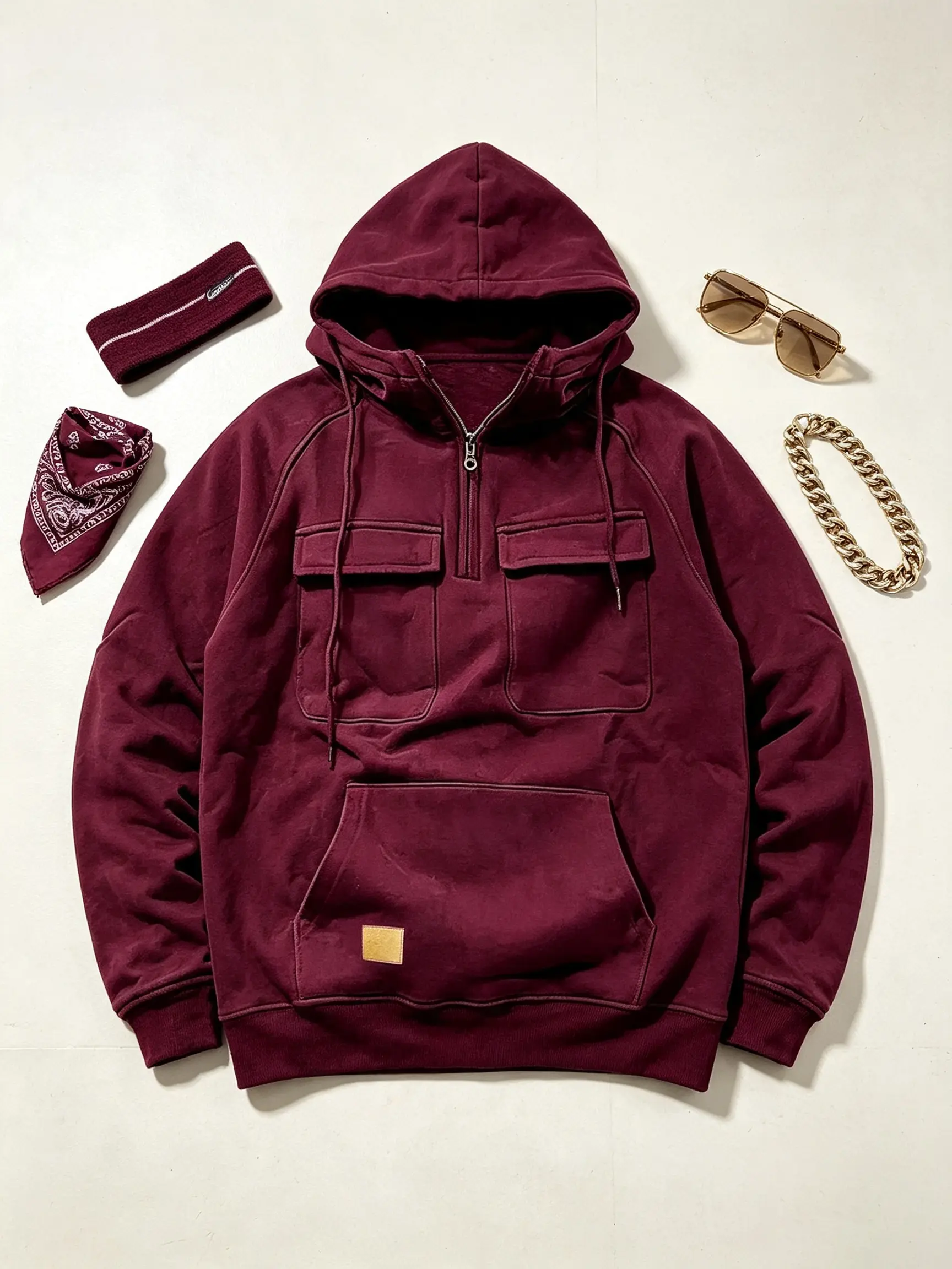 quarter zip movement pullover，multi-pocket hooded sweatshirt，Business and leisure styles， winter clothes zip hoodies men