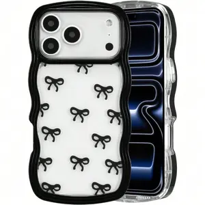 Black Bow Case for IPhone 17 Pro Max/17 Pro/17 Air/17/16/15/14/13/12, Clear Cute Ribbon Bow Phone Case Curly Wavy Aesthetic Phone Cover, Slim Soft Transparent Shockproof Protective Cover for Women Girls