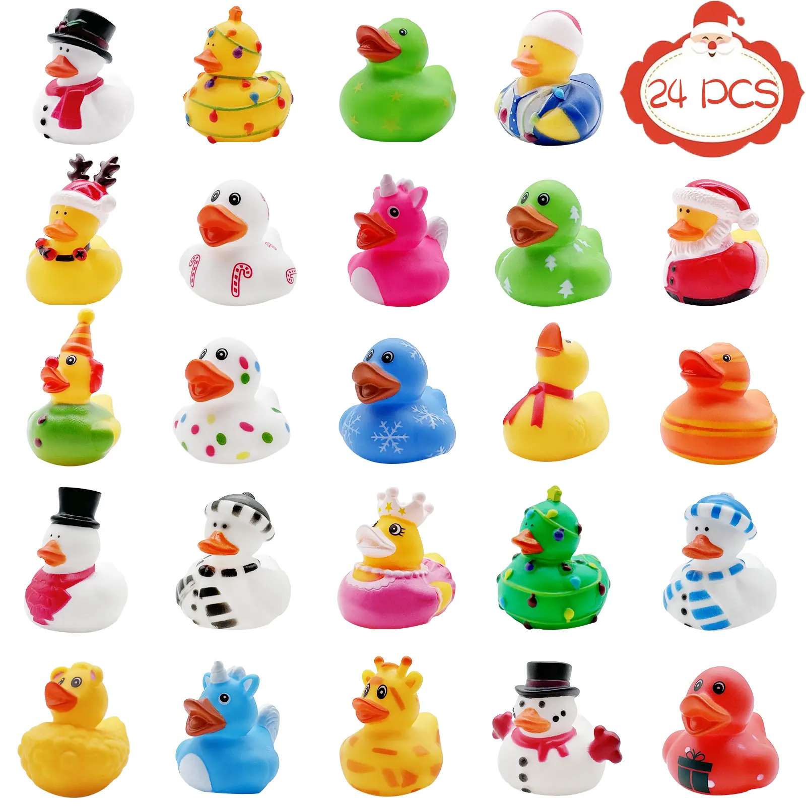 24Pcs Christmas Rubber Ducks,Mini Christmas Ducks Bath Toys Assorted Duckies (2") for Kids,Christmas Party Favors,Christmas Stocking Stuffers,Xmas Gifts