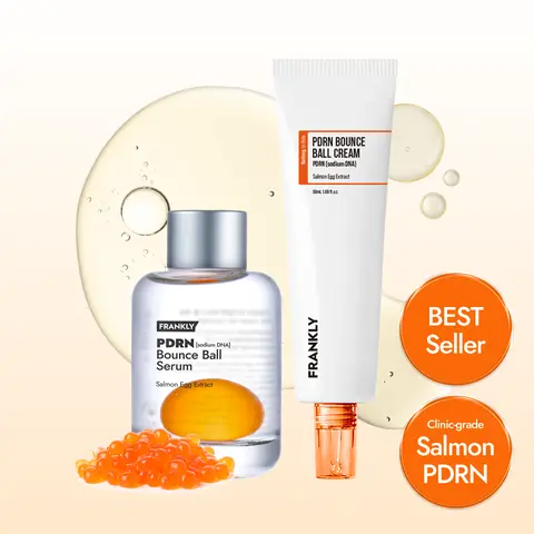 [FRANKLY] PDRN Bounce Ball Duo — Serum & Cream | 99% Pure Salmon DNA Moisturizer for Skin Repair & Glow Skin | Barrier Repair, Plumping Effect, Lightweight Korean Skincare Set summervibes