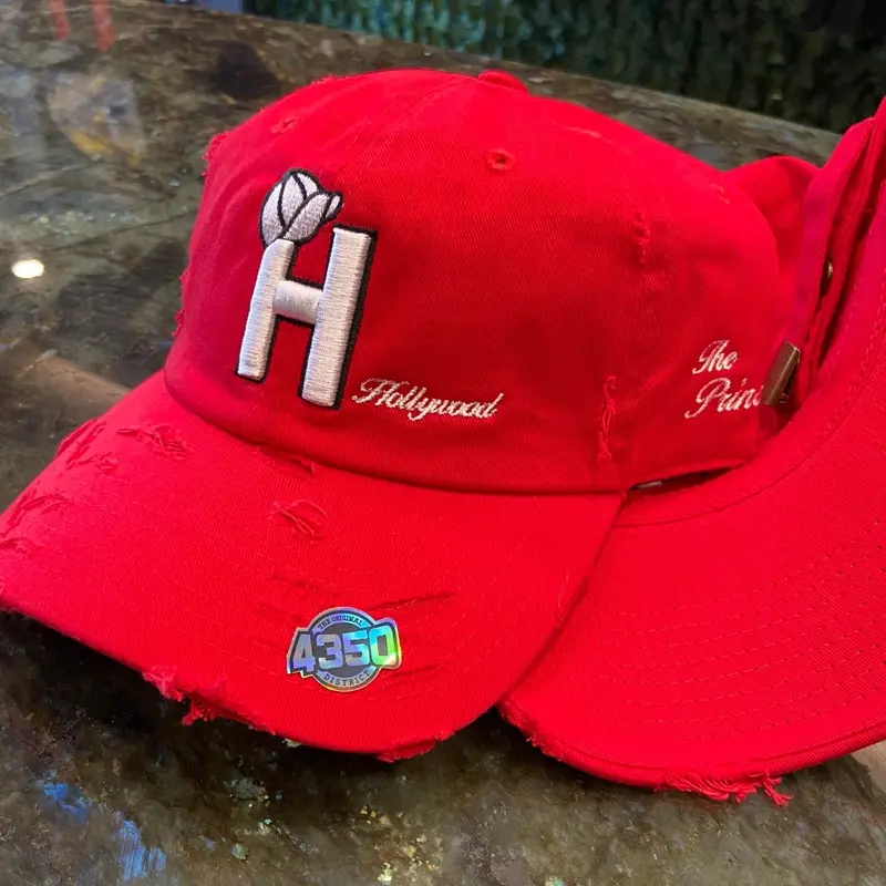 Hollywood The Path 4350 Red Baseball Cap with Embroidered Logo and Distressed Design