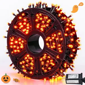 JMEXSUSS 500 LED Orange Halloween Lights Outdoor 173Ft String Plug In Waterproof 8 Modes for Party House Tree Fall Thanksgiving Decorations Spooky UL Certified Safe