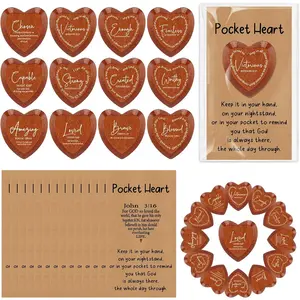 24 Set Christian Easter  for Church Members Bulk Inspirational  Pocket Heart with  Verses Cards Scripture Pocket Hug Religious Party Favors (Heart,Red Brown)