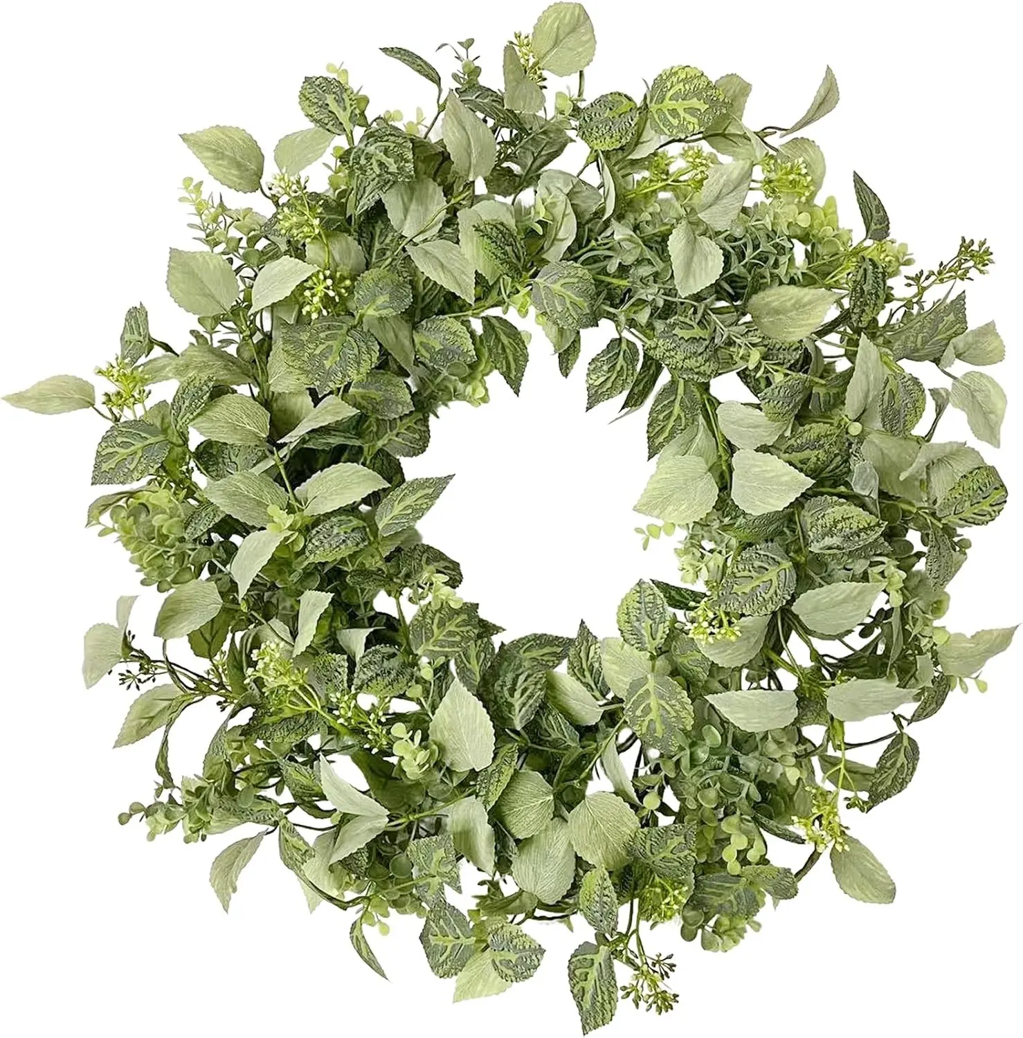 22 Inch Textured Eucalyptus Leaves Wreath, Realistic Spring Summer Front Door Decor, All Season Farmhouse Porch Wall Indoor Outdoor Greenery Wreath