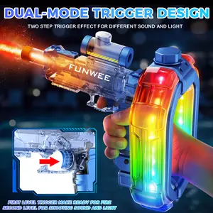 FUNWEE Ultimate Battle Powerful Electric Water Gun, automatic squirt gun with glowing realistic muzzle,  high capacity, long  range, outdoor summer party toy for adults and kids, toys for gift Rechargeable s tactical multiplayer team toy Dual-Magazine