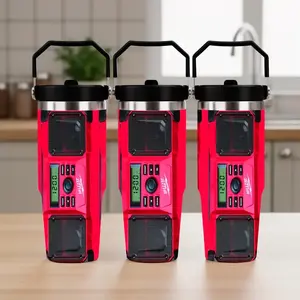 2D Pattern Design Tumbler, Insulated Mug With Bluetooth Speaker And Digital Clock Pattern Design - 20oz Stainless Steel Vacuum Water Bottle, Portable Outdoor Red Mug 30oz, Universal Travel Mug For Home And Outdoor Use(No Electronic Functionality)