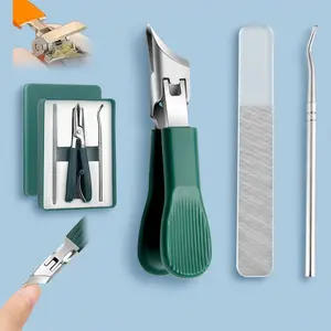3-Piece Green Eagle Beak Nail Clipper Set – Large Opening, Anti-Splash Beveled Clippers for Thick & Hard Nails | Heavy-Duty Manicure Tools for Home Use