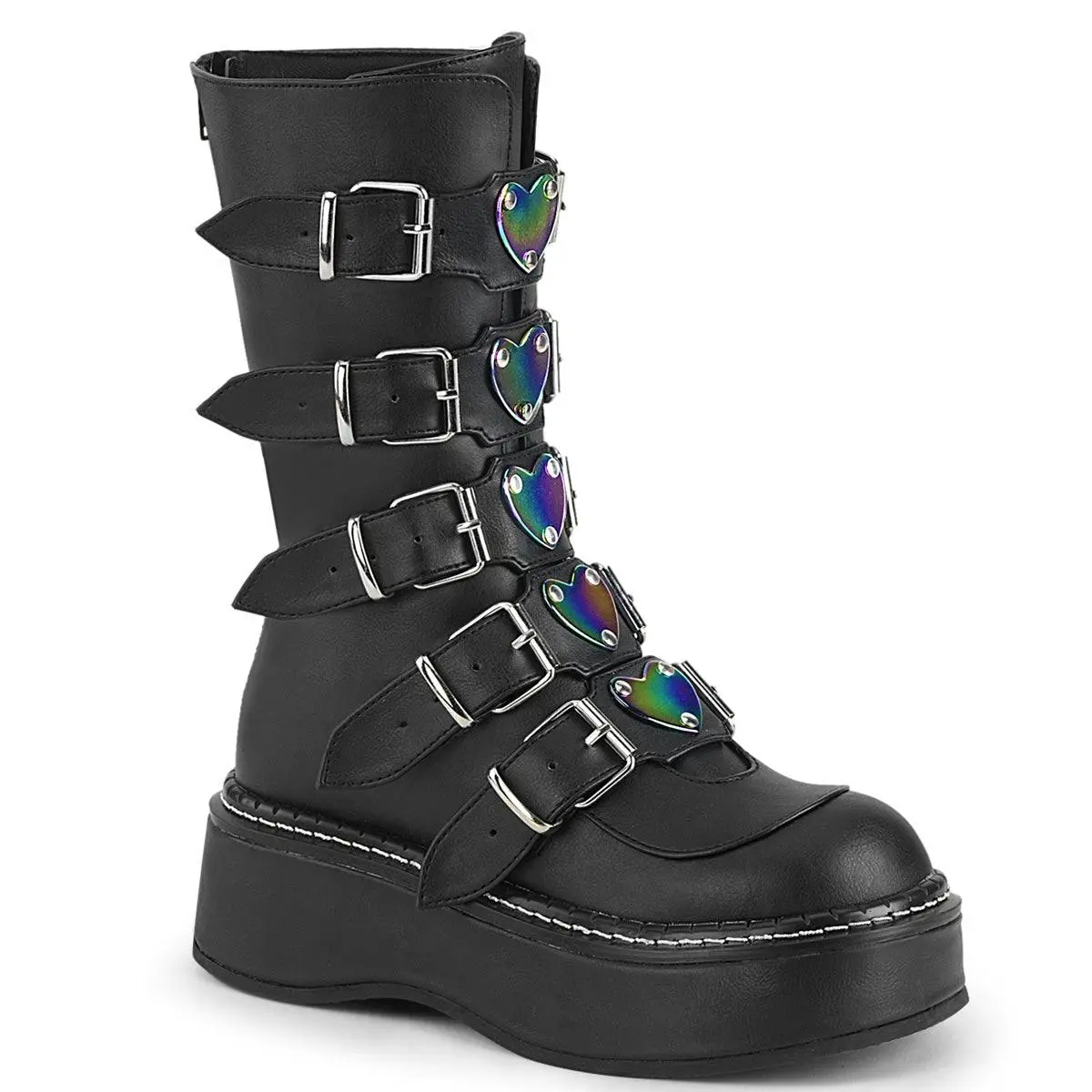 Demonia Emily-330 Black Vegan Leather Knee-high Boots