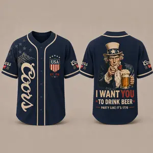 American Freedom Baseball Jersey, 1776–2026 Patriotic Button Up Shirt, Vintage USA Beer Inspired Game Day Apparel For Men Women