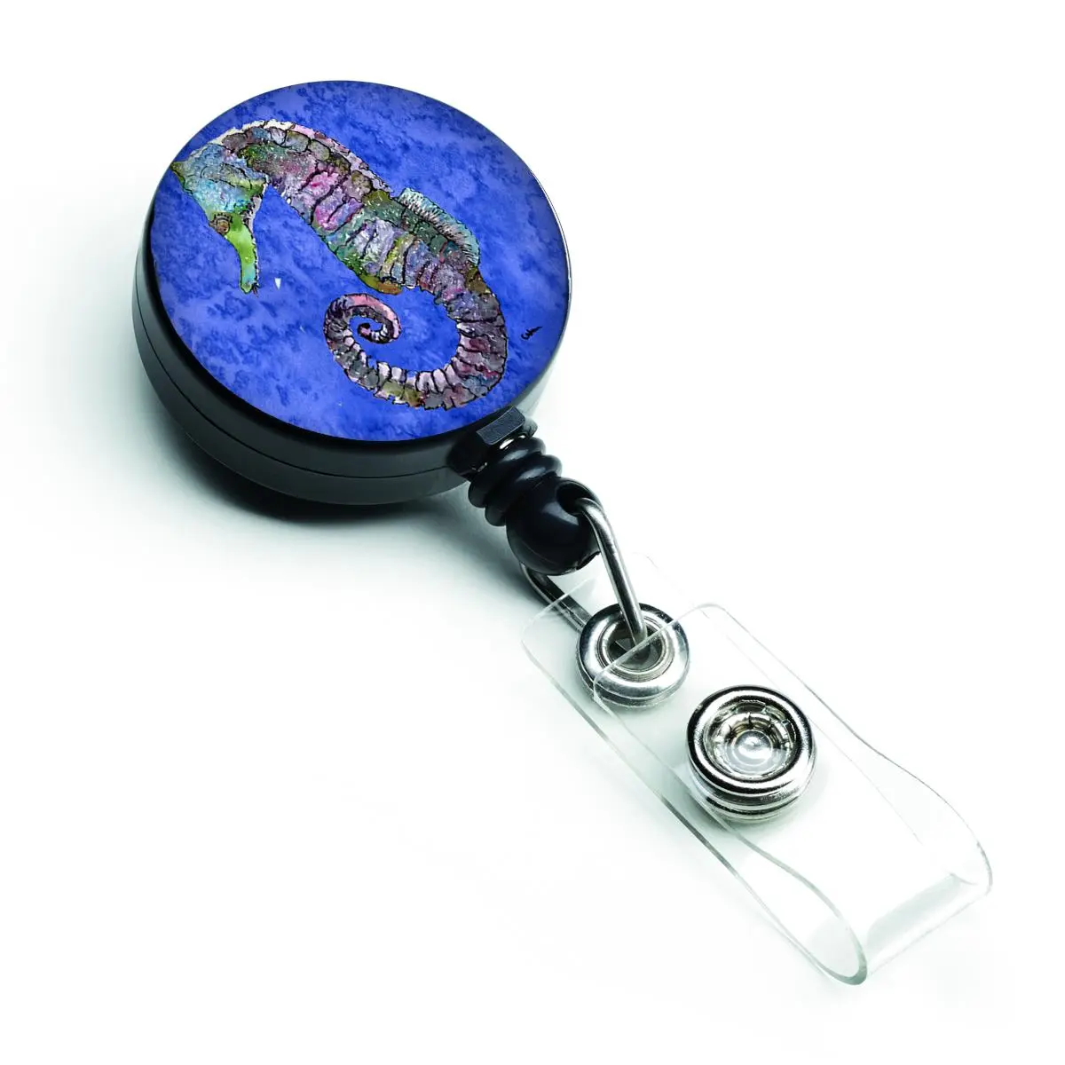 Carolines Treasures 8639BR Seahorse Retractable Badge Reel, Aluminum Construction, 5" H x 1" W x 2" L, Clip Attachment, Doming Finish