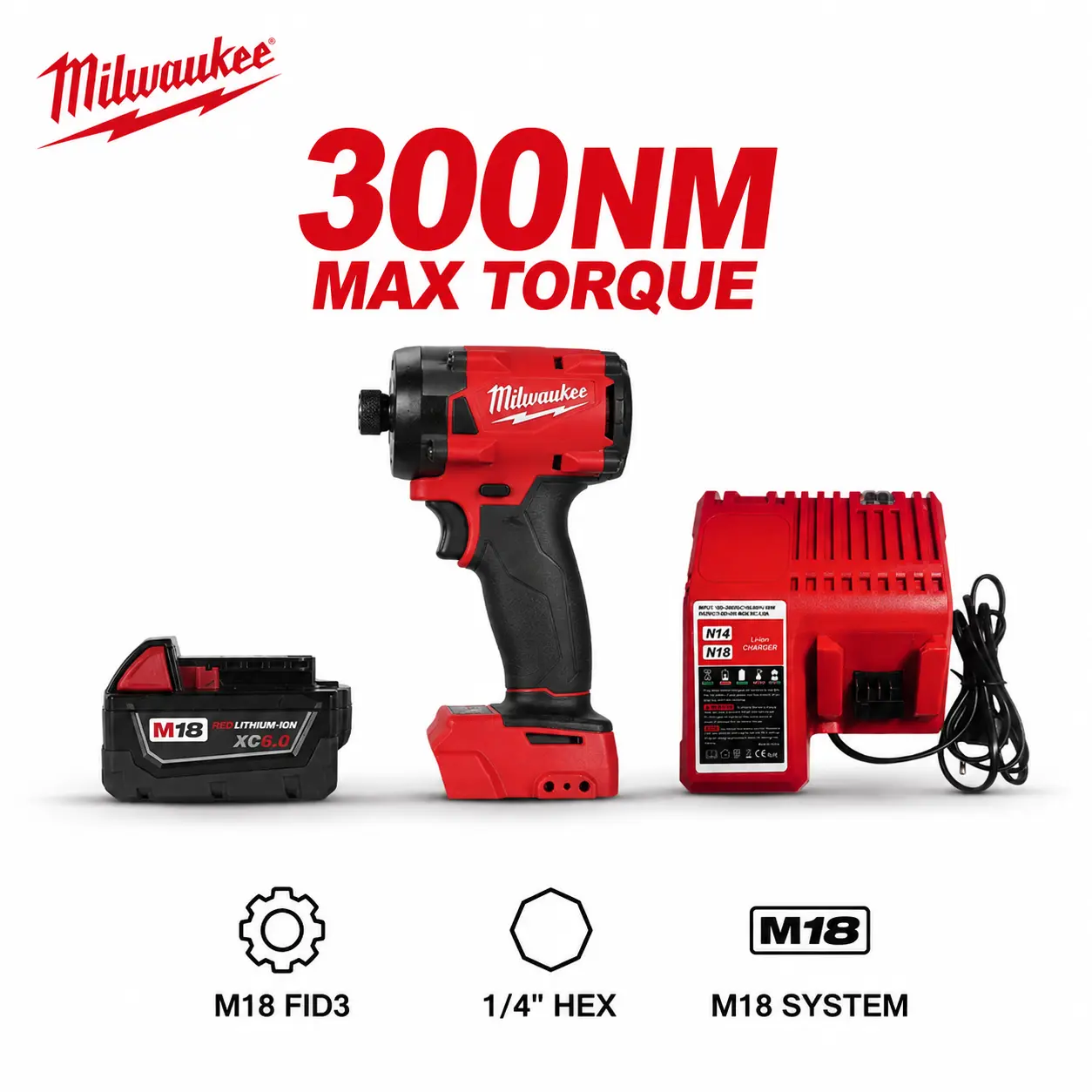 Milwaukee M18 FID3 18V Cordless 1/4 Inch Brushless Impact Driver for Steel Stud Framing Servicing, Compact Fastening Power Tool Features 4400 IPM Speed Matrix Designed for Rapid Self Tapping Screw Tasks