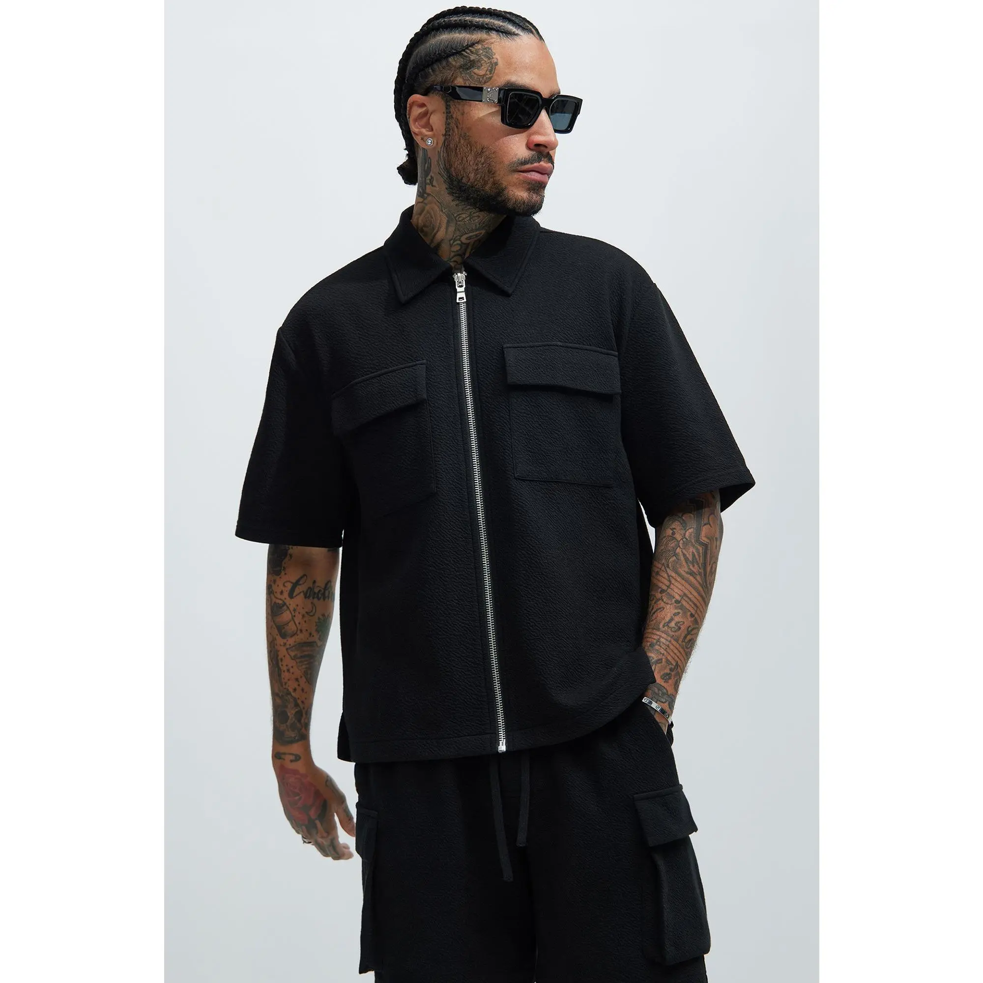 Lewis Zip Up Shirt - Black
