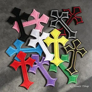 Gothic Cross Embroidered Iron On Patches Multi Color Punk Cross Sew On Applique Patches, DIY Clothing Decor Accessories for Jackets Hats Jeans Backpacks 10 Pack