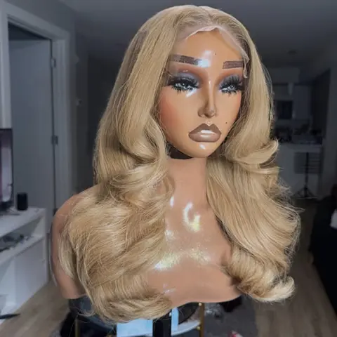 Blonde Body Wave Wigs 13x4 HD Transparent Lace Frontal #27 colored Human Hair Wig 180% Density with Natural Hairline For Woman