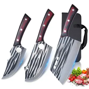 Butcher Knife Set with Bag，Sharp Knives for Men and Women ，Meat Cleaver Full Tang Serbian Chef Knife High Carbon Steel for Meat Cutting Processing,Hand Forged Viking Carving Knife,Outdoor BBQ Camping Knife
