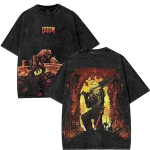 TOP Doom Slayer's Crucible Sword - Doom Eternal Vintage Washed Tee Unisex Oversize Heavyweight Cotton T-shirt for Game Fans, Graphic Tees, Men Gifts Fabric Menswear