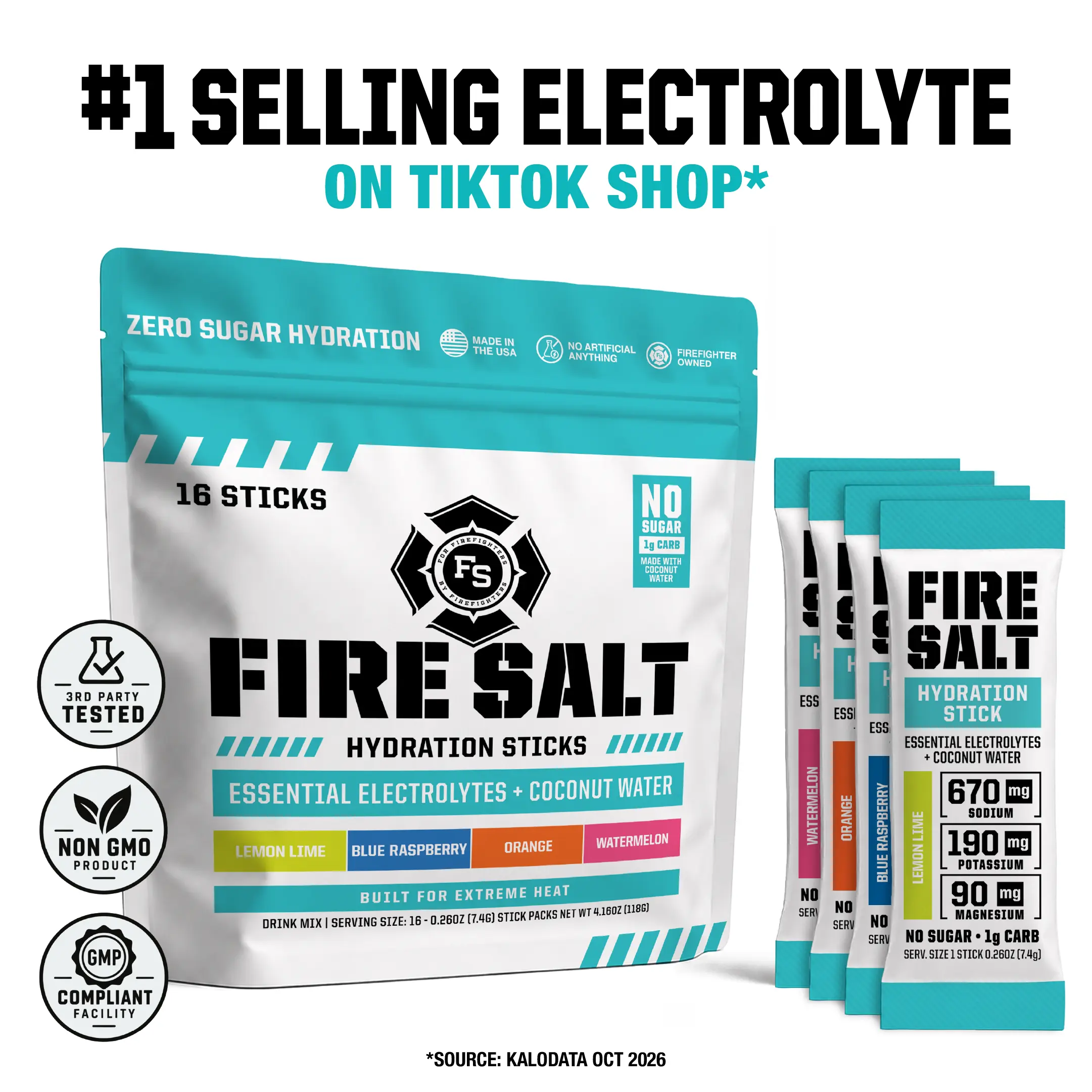 Fire Salt Electrolyte Packets 16-Pack - Sugar Free Energy Recovery & Hydration Drinks, Caffeine-Free, 3X Electrolytes with Coconut Water, Keto Friendly Fitness Fuel, Natural Ingredients, No Artificial Sweeteners (Workout, Outdoors Use)