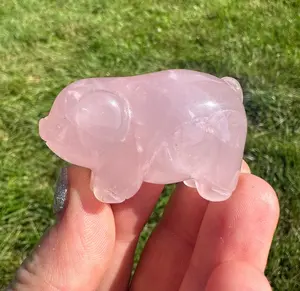 Rose Quartz Crystal Pig Statue for Home Decor