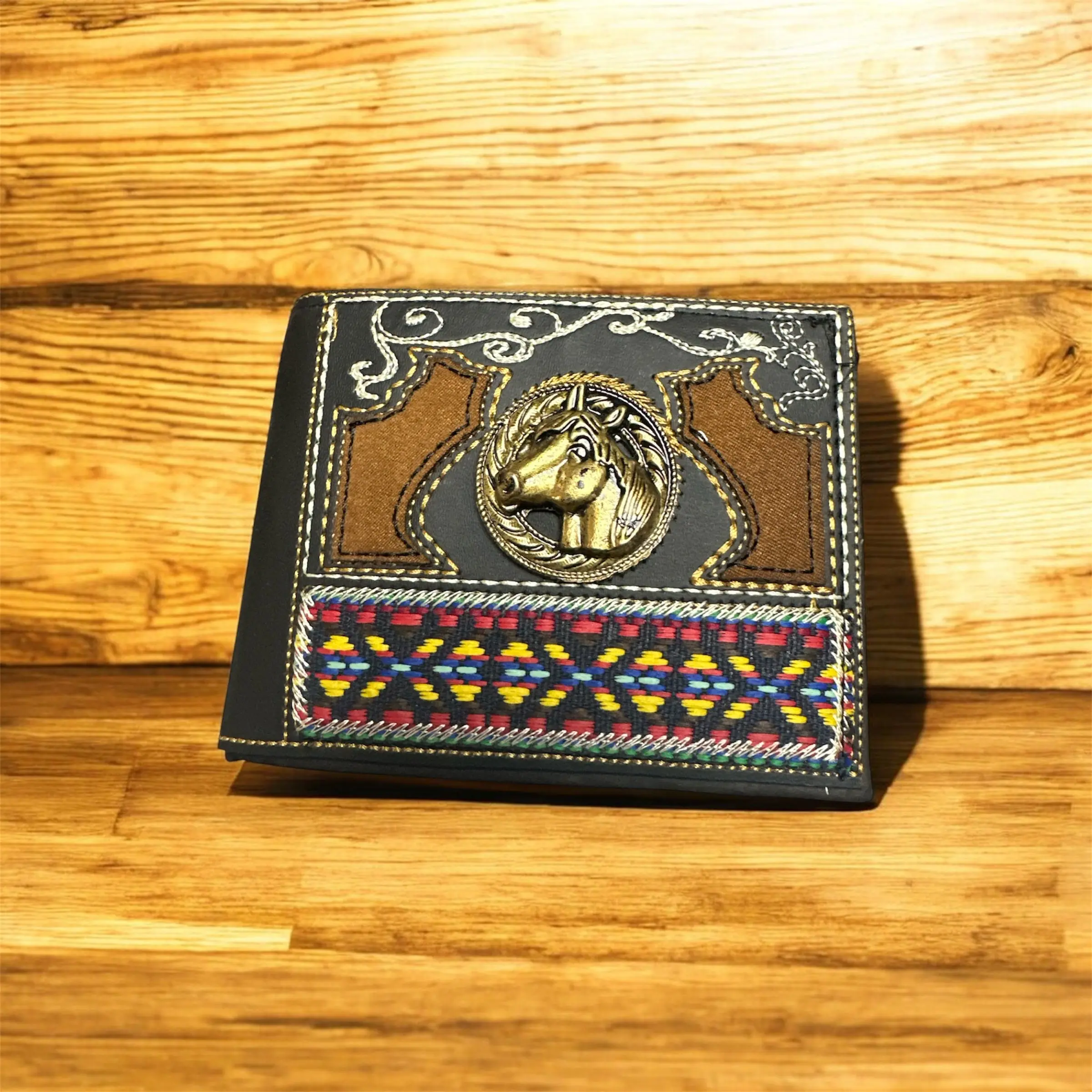 Men's Mexican Leather Wallet, Handmade Detail, Horse Motif (Luggage & Bags Category)