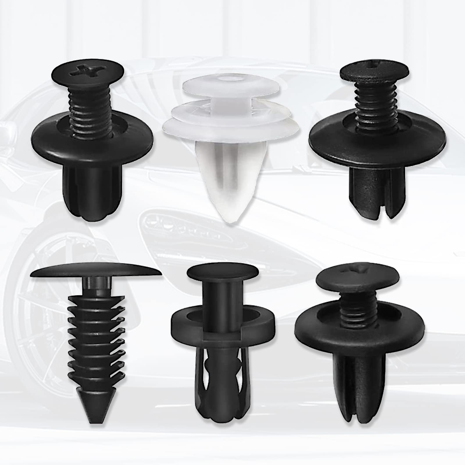 100 PCS Car Bumper Retainer Clips, 6.3mm 8mm 9mm 10mm Nylon Fasteners Rivet Replacement Kit, Push-in Screw Bumper Push Rivet Clip with Removal Tool, Suitable for Most Models (Black)