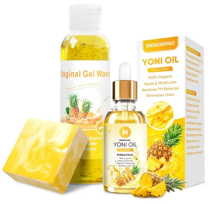 Feminine Wash & Yoni Soap Bar & Yoni Oil for Women pH Balance, Pineapple Yoni Wash for Moisturizing Remove Odor, 5.07 Fl.Oz Feminine Wash 1 Fl.Oz Feminine Oil & 3.53oz Yoni Bar