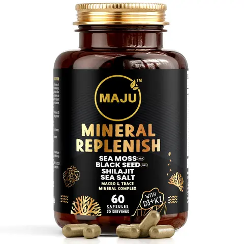 MAJU 16-in-1 Mineral Replenish Capsules (60ct) - Concentrated Macro & Trace Minerals w/ 20:1 Sea Moss Extract, Sea Salt, Black Seed, Natural Superfood Nutraceuticals Healthcare Fitness Edible