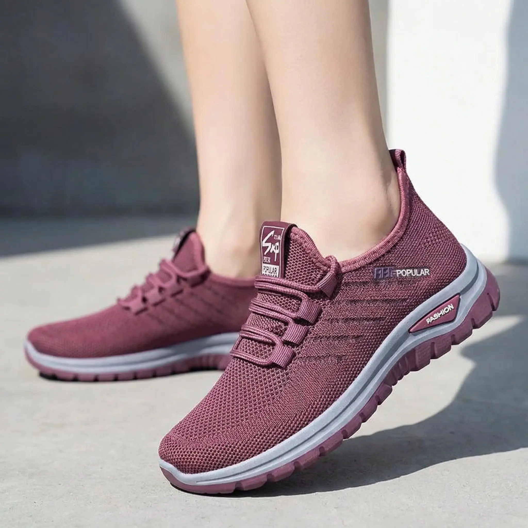 Women's Breathable Mesh Sneakers - Slip-On & Lace-Up Ankle Height Female Shoes, Textile Upper & PVC, Round Toe, Wide-Fit, Durable, Hand Washable, Sporty Chic for Outdoor Wear & Brunch, Modern Athletic Design