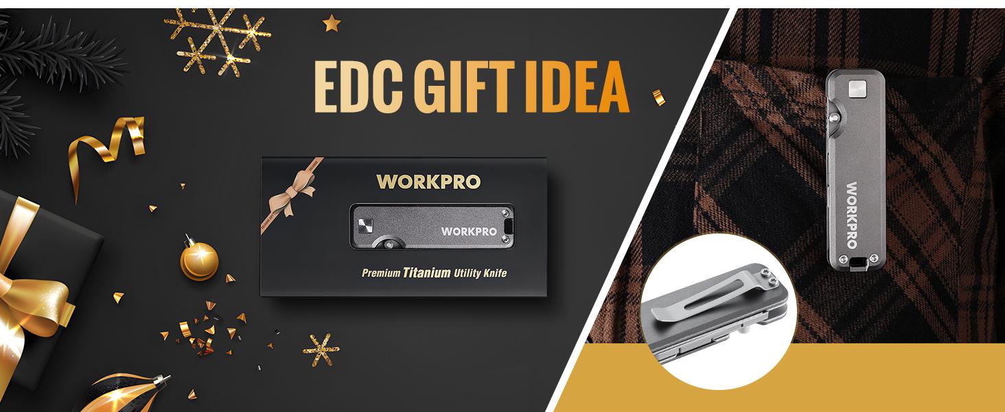 WORKPRO Premium Titanium Utility Knife, CNC Unibody, Lightweight Aluminium Handle Folding Box Cutter, Quick Change Blade Razor Knife,Ideal Gifts for Men Women, with 10 Extra Blades