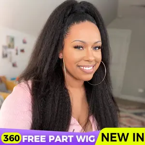 OQ HAIR Invisible Hairline 360 Skin Lace Frontal Kinky Straight Wig Human Hair Pre Cut Lace Pre Bleached Knots Wig With Drawstring Beginner Friendly