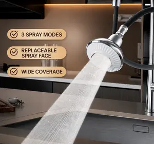 UFO Series 3-Mode Kitchen Faucet Extender & Aerator, Anti-Splash Wide Spray Sink Sprayer Attachment, 360° Swivel Faucet Head Replacement for Kitchen Sink (55/64 Inch Female Thread)