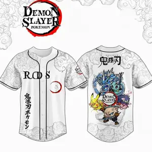 Demon Slayer x Pokemon Baseball Jersey – Anime Crossover Shirt, Manga Fan Merch, Unisex Streetwear, Gift for Baseball