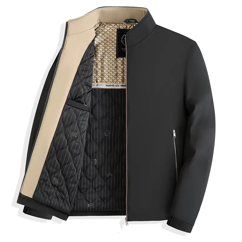 Menswear Pull-On Stand Collar Quilted Jacket, Business Casual Plaid Cotton-Padded Coat, Thick Warm Winter Clothing for Middle-Aged Fathers
