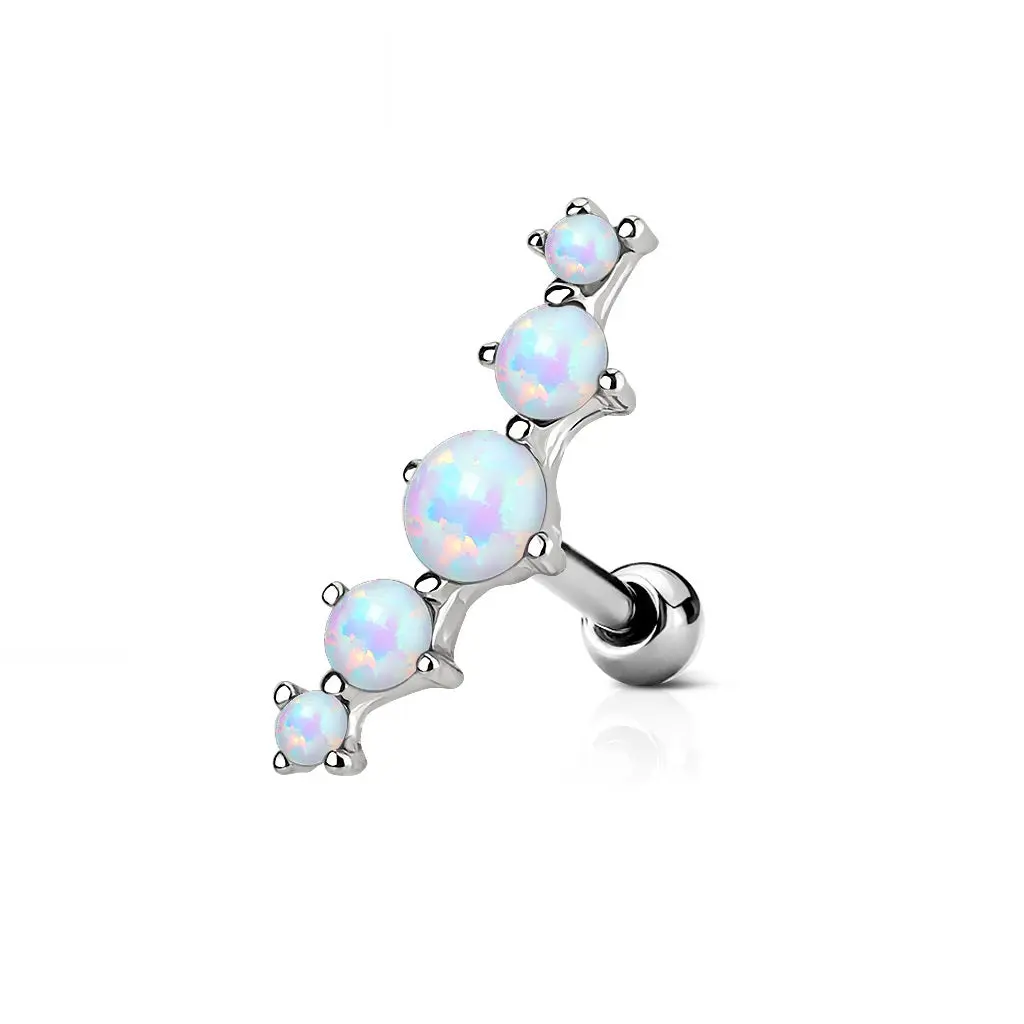 Five Synthetic Opal Set Ear Crawler Cartilage Piercing - 316L Stainless Steel