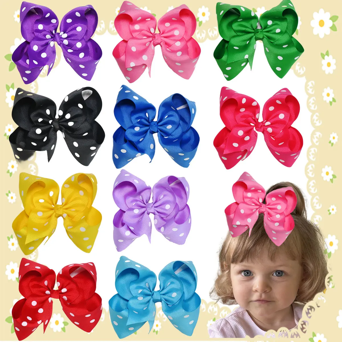 JoyBowie 10Pcs 5 Inch Polka Dot Large Bow Hair Clips, Toddler Bow Hair Accessories, Bow Hair Clips, Bow Set, Baby Girl Hair Bows, Cute Girls' Hairpins,New Year's hair clips#Summervibes