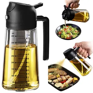 Portable Oil Sprayer for Cooking, Large Advanced Olive Oil Dispenser Bottle, 470ml/16oz Glass Olive Oil Sprayer,2 in 1 Even Spray with Portion Control for Kitchen, Air Fryer, Salad, BBQ - Black