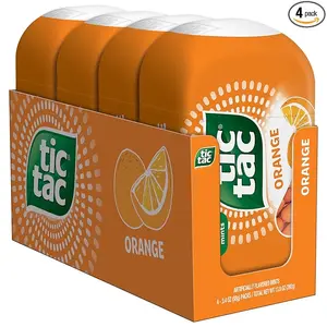Tic Tac Orange Hard Candy Snack, Pocket-Sized On-the-Go Mints, 4-Bottle Pack, 3.4 oz Each, 200 Total Pieces