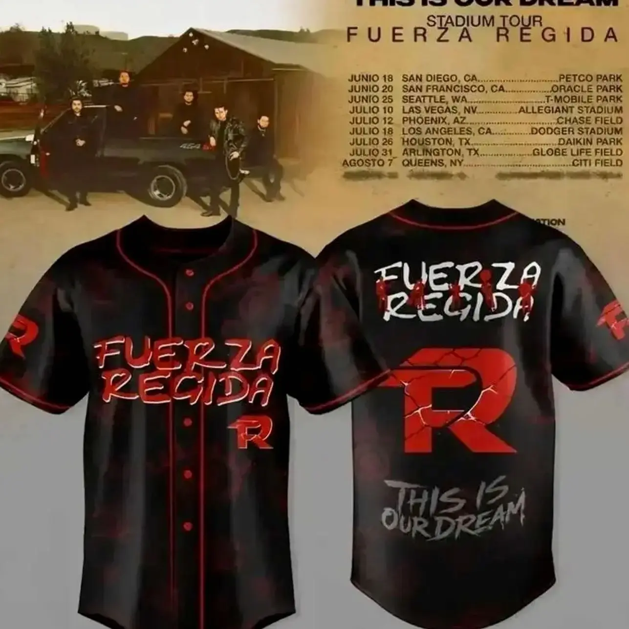 Fuerza Regida This Is Our Dream 2026 Stadium Tour Baseball Jersey, Concert Fan Shirt, Button Up Music Apparel, Unisex Casual Top Gift for Fans