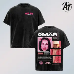 Omar Courtz Vintage Acid Washed Oversized Graphic Tee, Latin Trap Artist Streetwear Pink Aesthetic Shirt, Retro Collage Double Sided Back Print T Shirt, Heavyweight Cotton Y2K Urban Fashion Unisex Tee, Faded Wash Music Merch Casual Outfit Gift for Fans