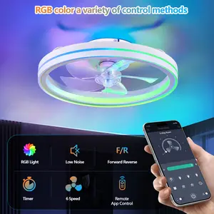 RGB Ceiling Fans with Lights, 19'' Smart LED Ceiling Fan with Remote/APP Control, Modern Low Profile Bladeless Chandelier Fan, Dimmable White Fandelier for Bedroom, Living Room, Kitchen