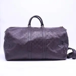 Pre-owned GUCCI Leather Tote Bags Dark Brown Guccissima Large Carry On Duffle Travel Bag twins B21055
