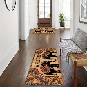 Bohemian Elephant Pattern Floor Mat, Bohemian Elephant Welcome Mat - Machine Washable, Suitable for Living Room and Bedroom Home Decor, Indoor and Outdoor, Holiday Gifts, Door Mats, Kitchen Floor Mats