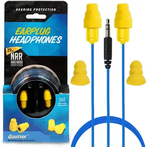 Guardian Earplug Headphones - OSHA Approved Noise Isolating in-Ear Earbuds with Hearing Protection - Wired Hybrid for Work and Travel - Includes Silicone and Foam Earplugs - Blue & Yellow