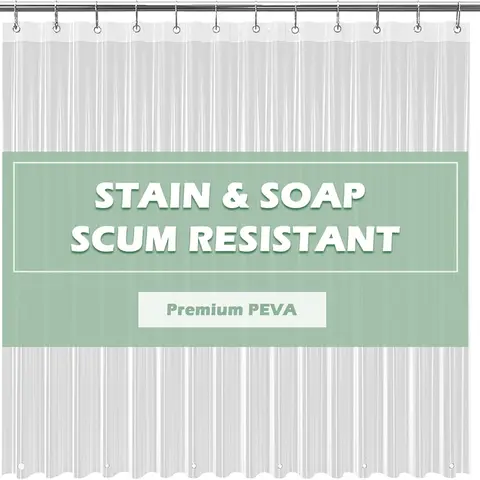 Waterproof Modern Straight PEVA Shower Curtain Liner, 72x72 in Lightweight Design with 12 Rust-Proof Metal Grommets for Grommet Hang Bathroom Use [New Deal]