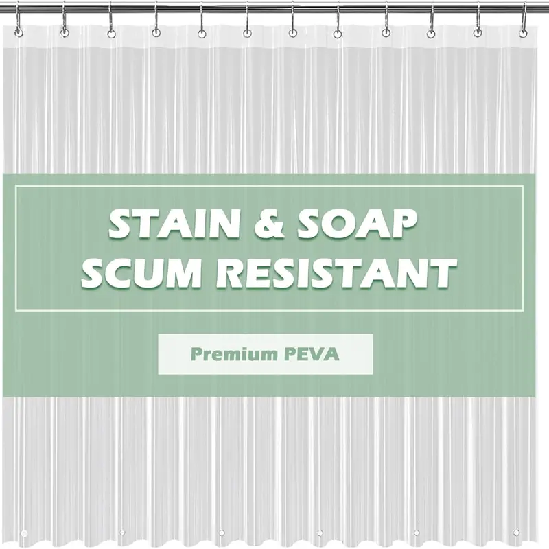 Waterproof Modern Straight PEVA Shower Curtain Liner, 72x72 in Lightweight Design with 12 Rust-Proof Metal Grommets for Grommet Hang Bathroom Use [New Deal]