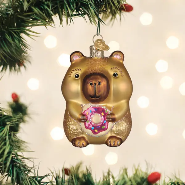 Capybara Eating Donut Ornament